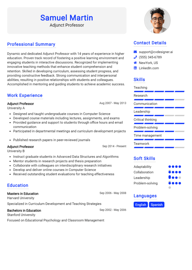 Adjunct Professor Resume Example for 2024: Samples & Best Practices ...