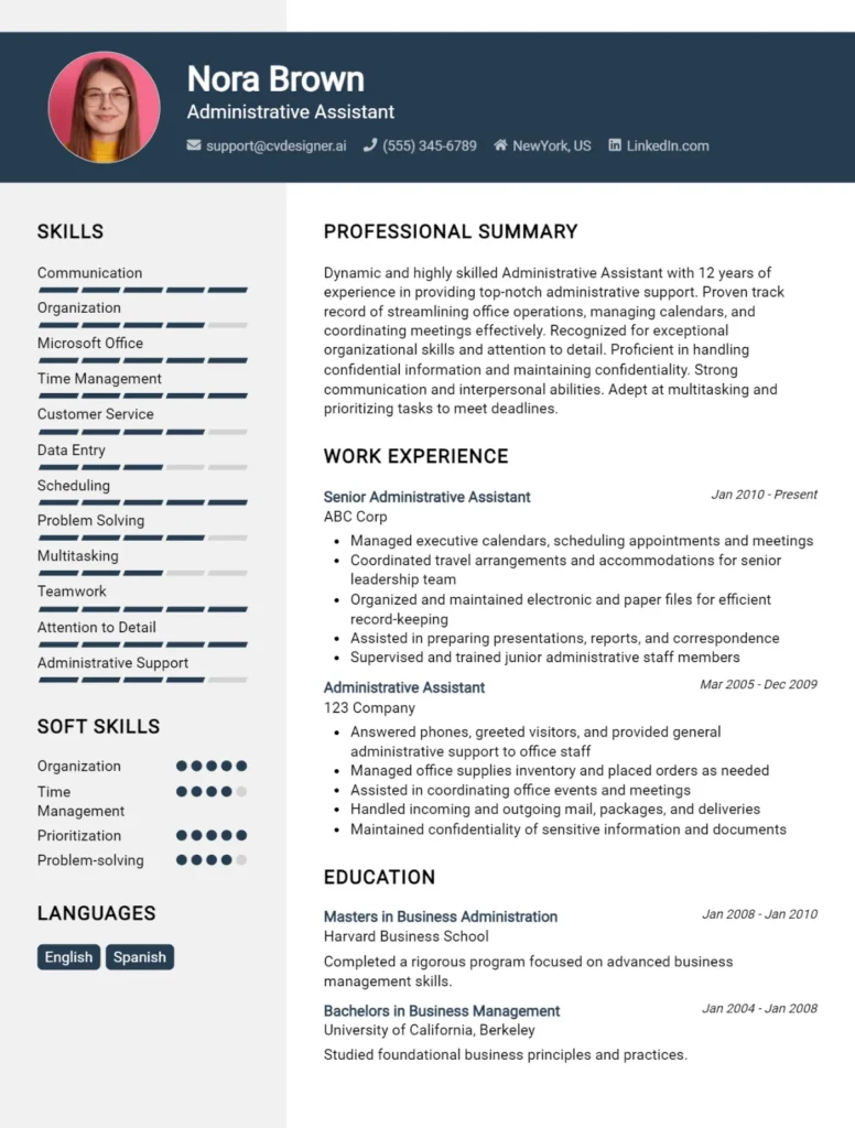 Administrative Assistant CV Example