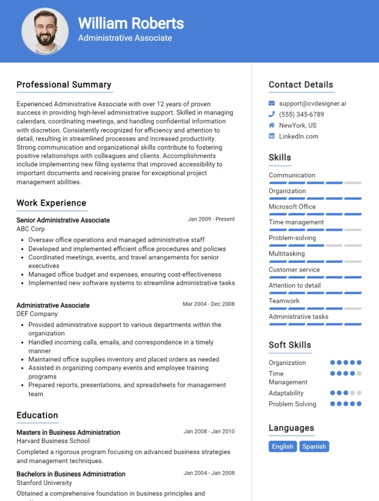 15 Administrative Associate CV Examples And Templates For 2025