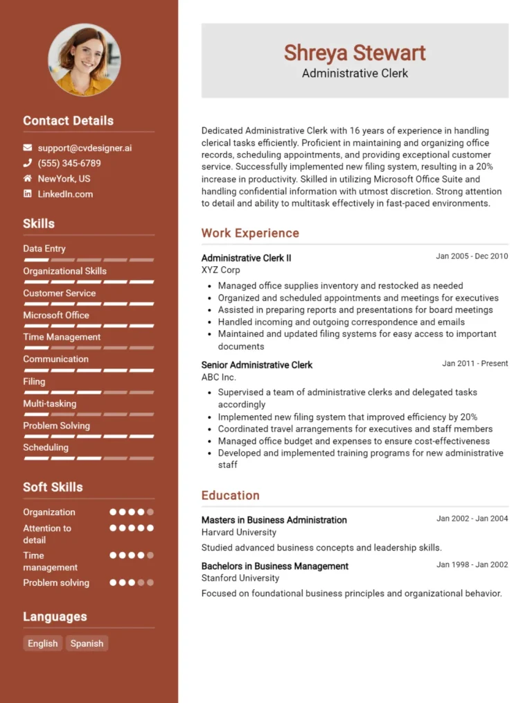 10 Administrative Clerk CV Examples And Templates For 2025