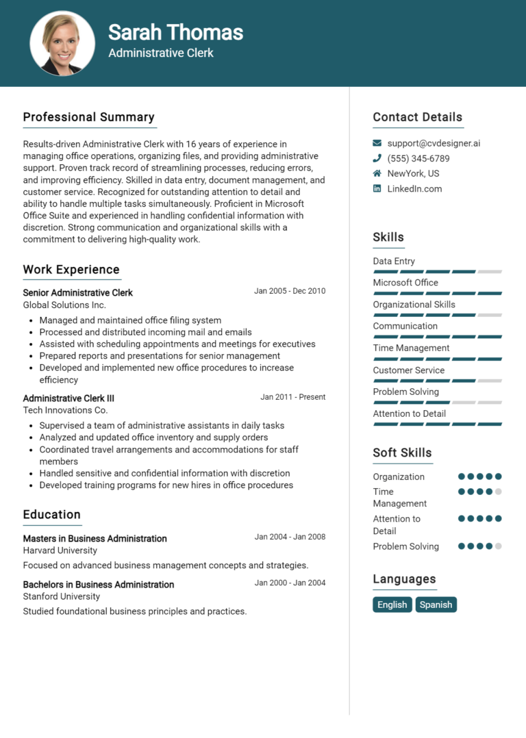 Administrative Clerk Resume Example for 2025: Tips & Templates