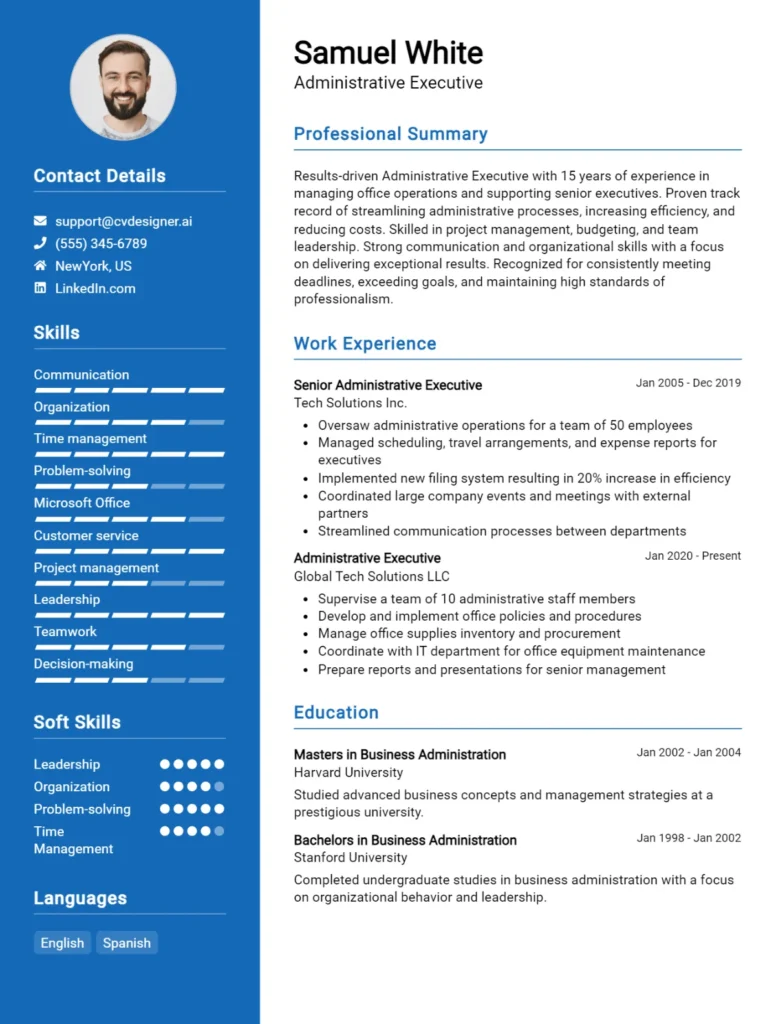 Administrative Executive CV Example