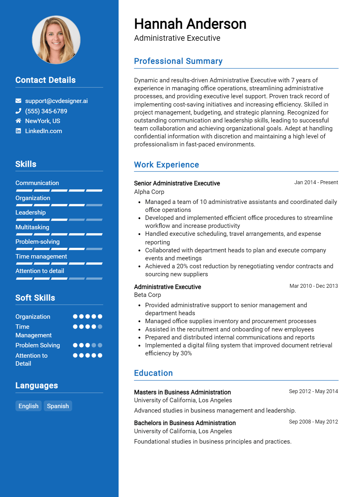 Administrative Executive Resume Example