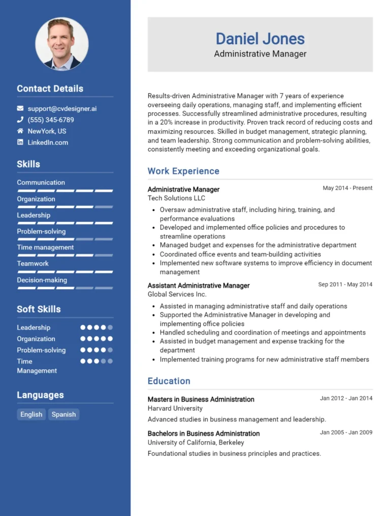Administrative Manager CV Example For 2025: Examples & Free Templates