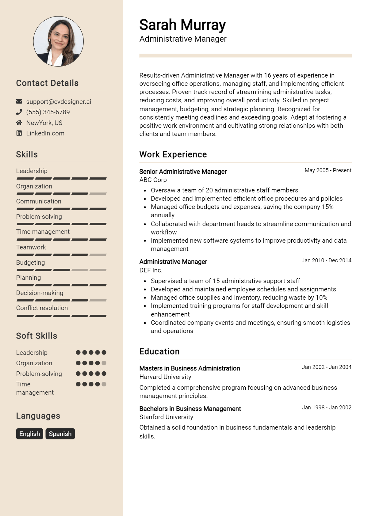 Administrative Manager Resume Example