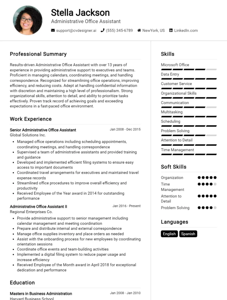 Administrative Office Assistant CV Example