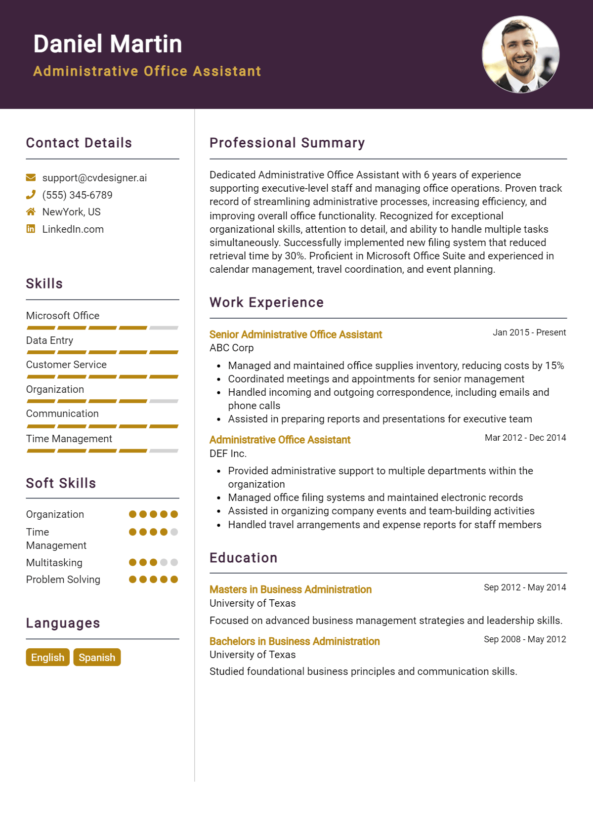 Administrative Office Assistant Resume Example
