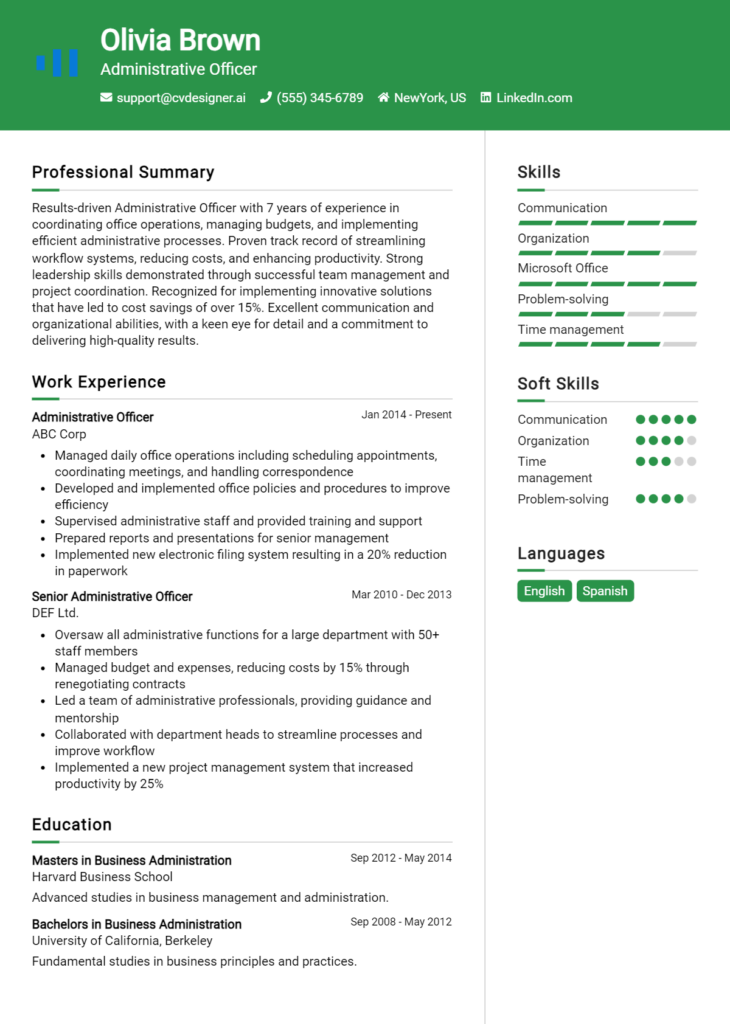 Administrative Officer Resume Example