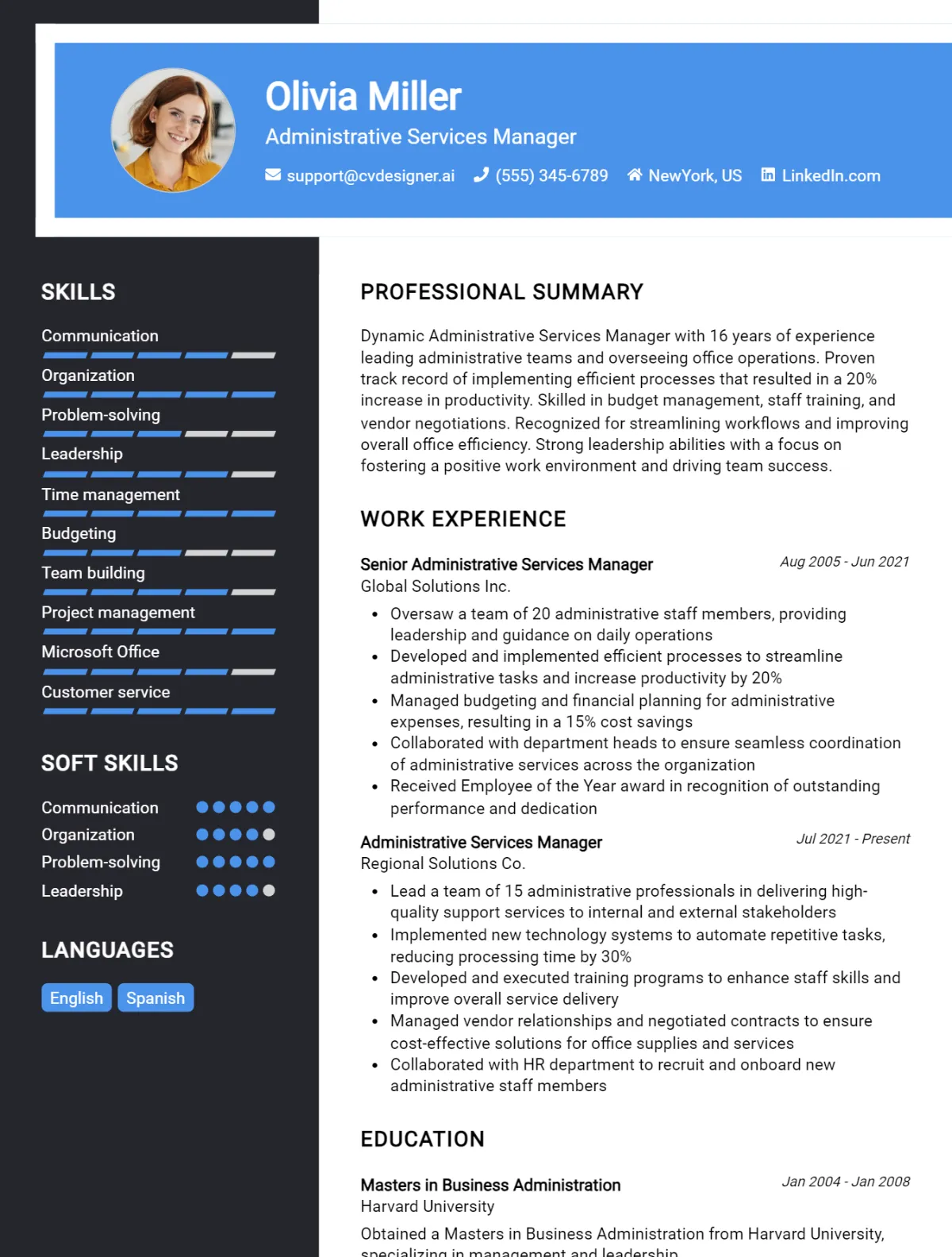 Administrative Services Manager CV Example