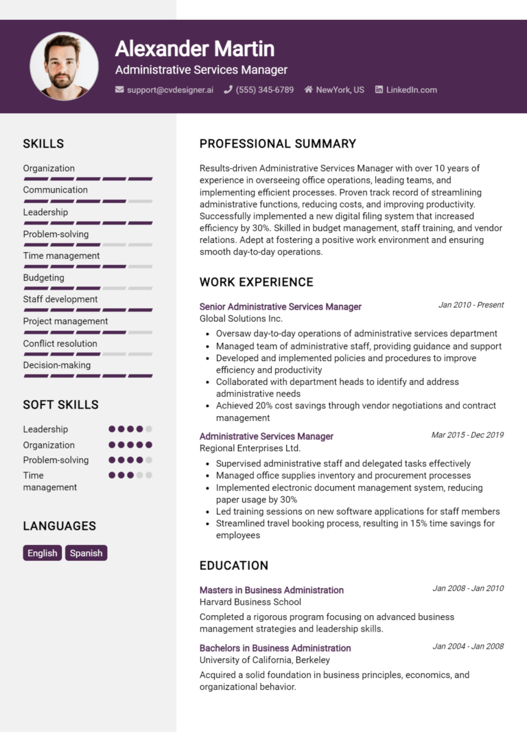 Administrative Services Manager Resume Example for 2025: How to Craft a Winning CV