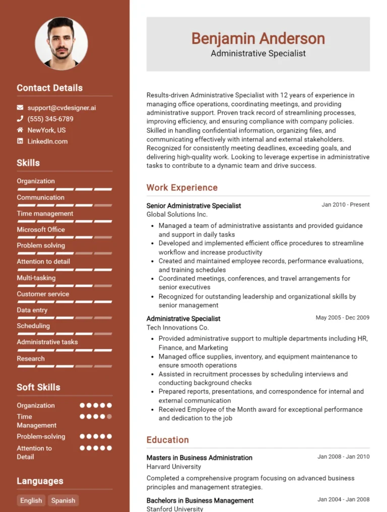 16 Administrative Specialist CV Examples And Templates For 2025