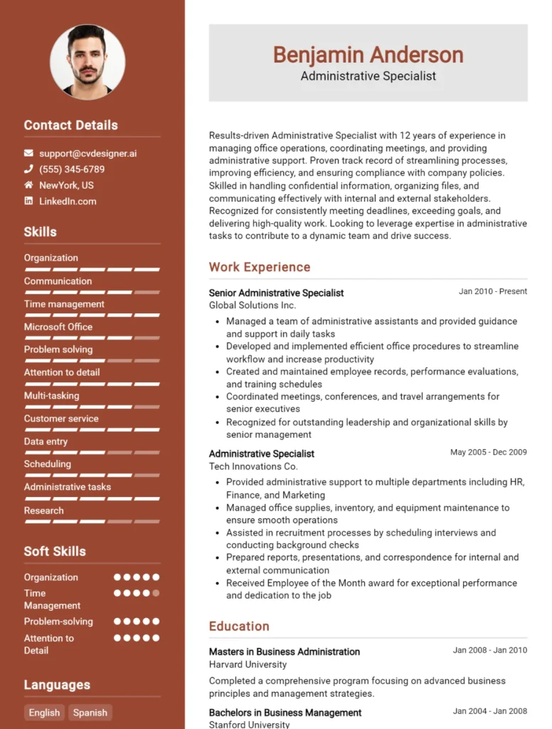 Administrative Specialist CV Example