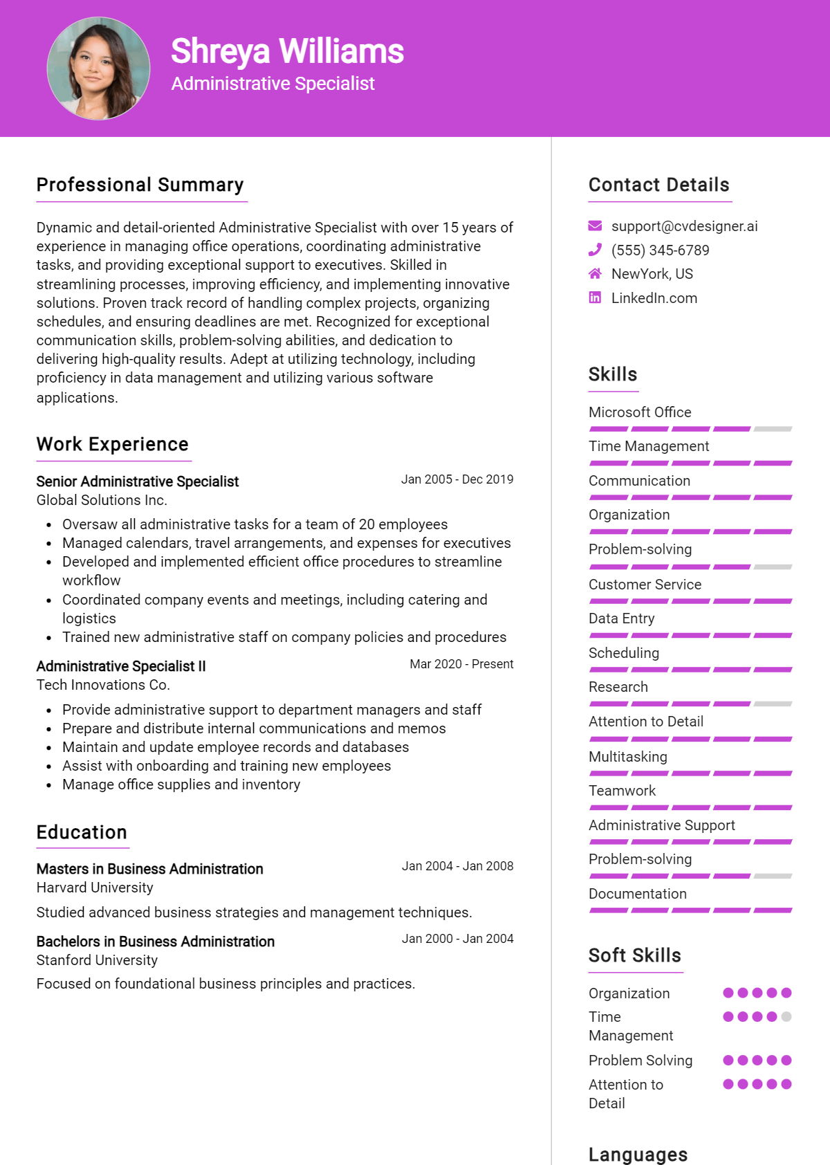 Administrative Specialist Resume Example