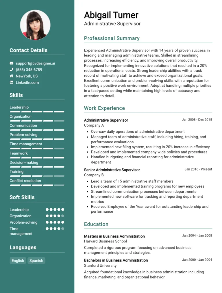 Administrative Supervisor CV Example For 2025: Proven Tips & Templates