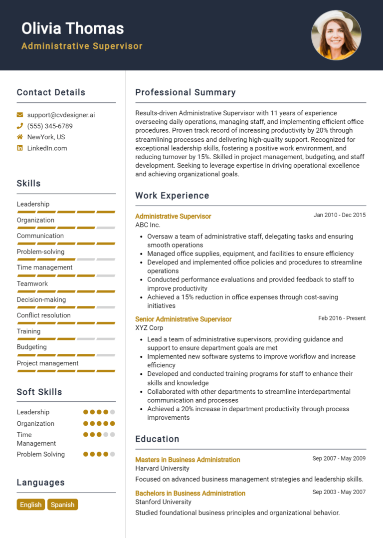 Administrative Supervisor Resume Example for 2025: Ultimate Guide