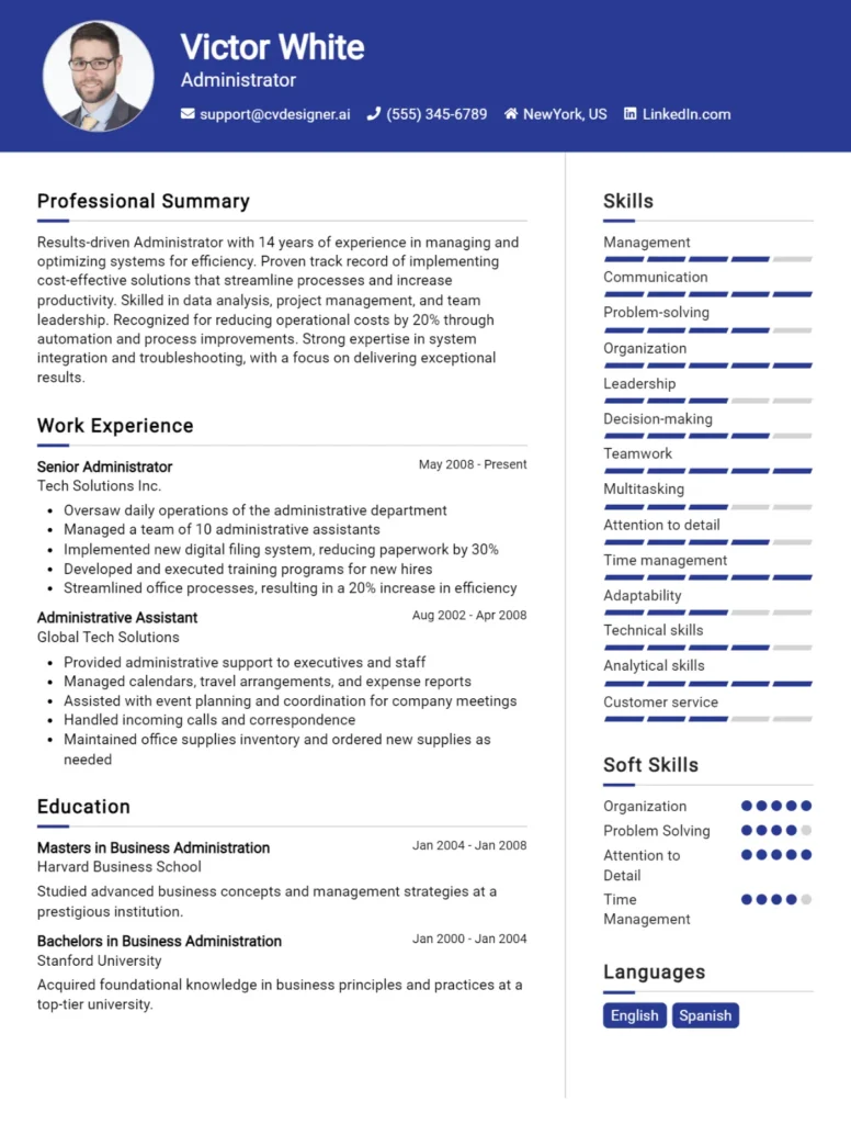 Administrator CV Example