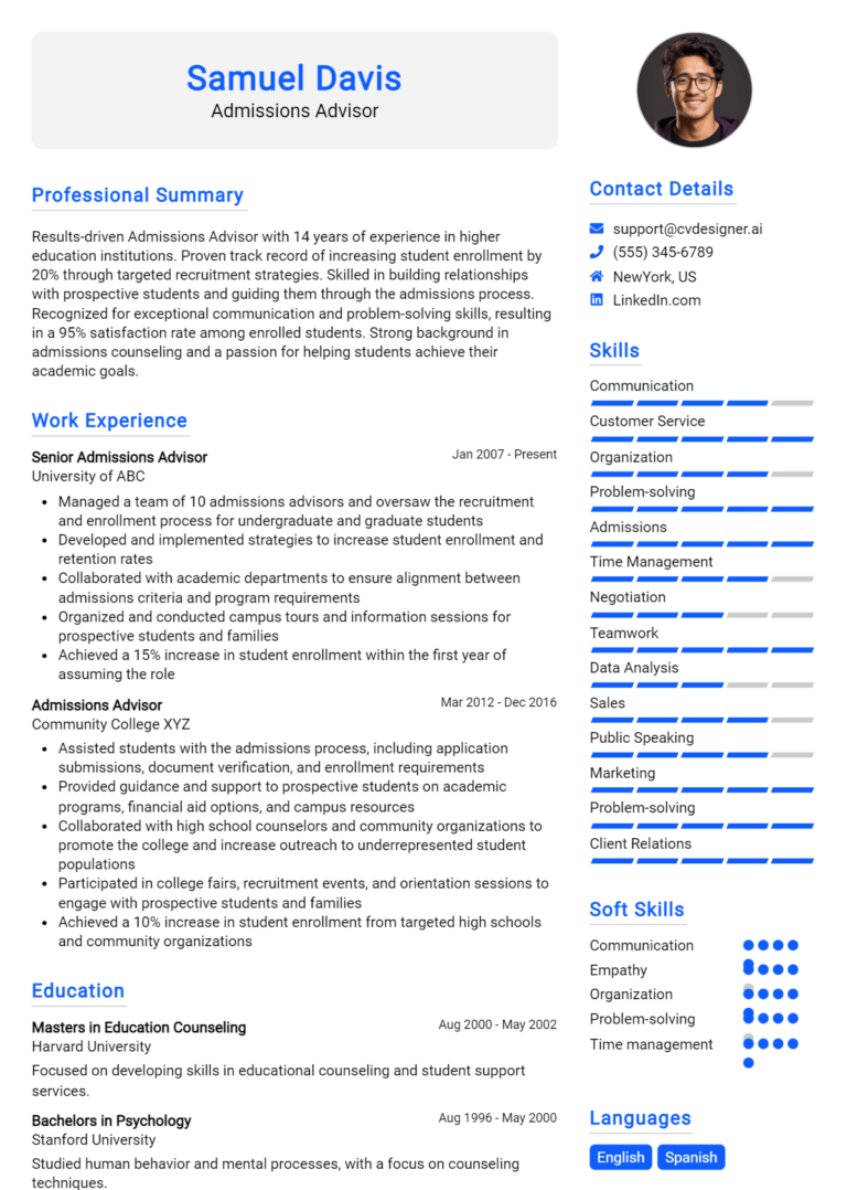 Admissions Advisor Resume Example for 2025: How to Craft a Winning CV