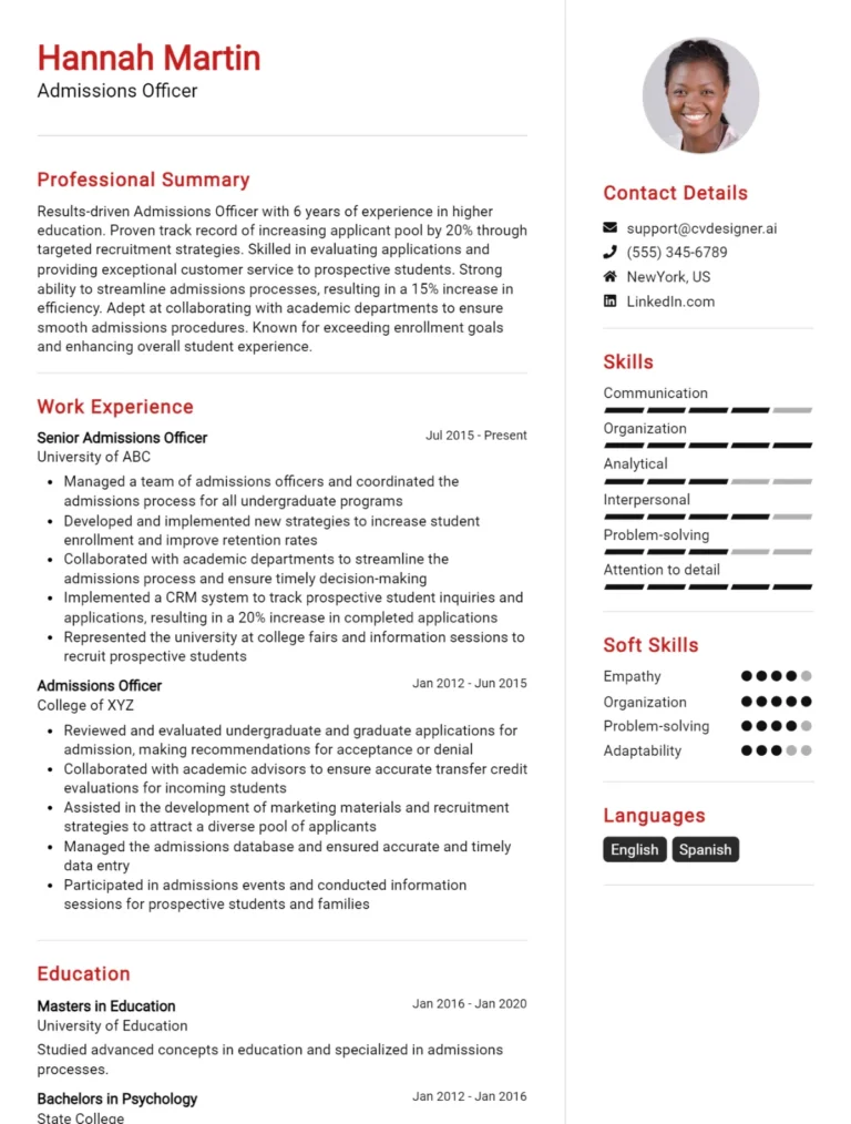5 Admissions Officer CV Examples For 2025: Samples & Best Practices