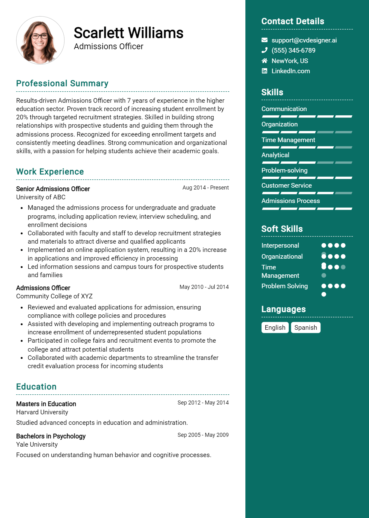 Admissions Officer Resume Example