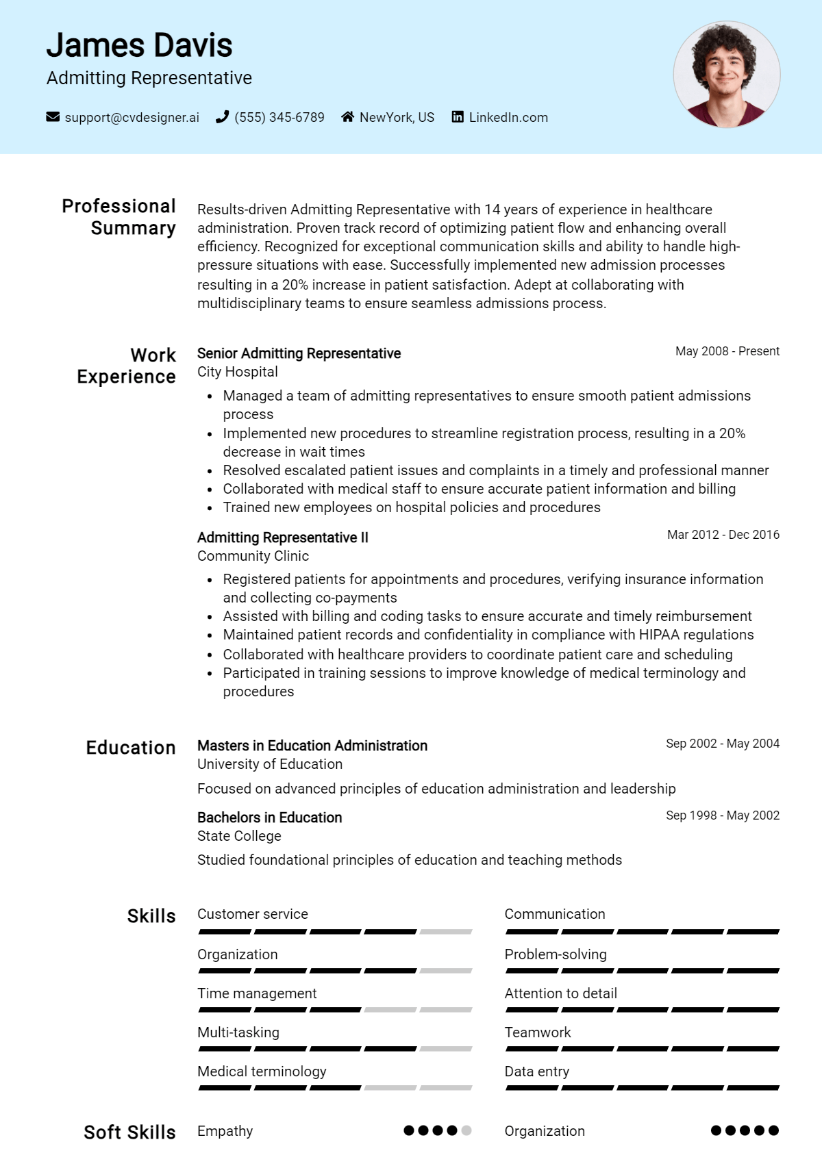 Admitting Representative Resume Example