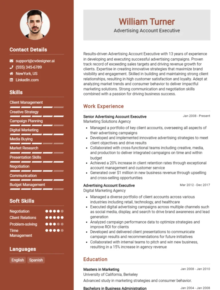Advertising Account Executive CV Example For 2025: How to Craft a Winning CV