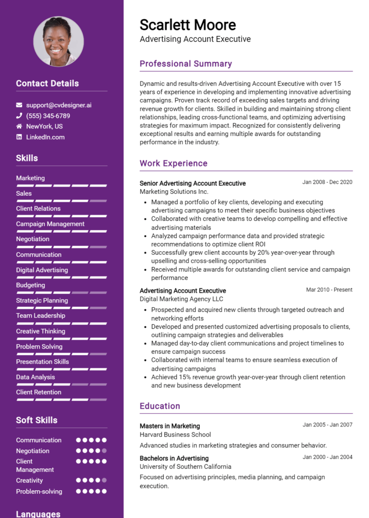 Advertising Account Executive Resume Example
