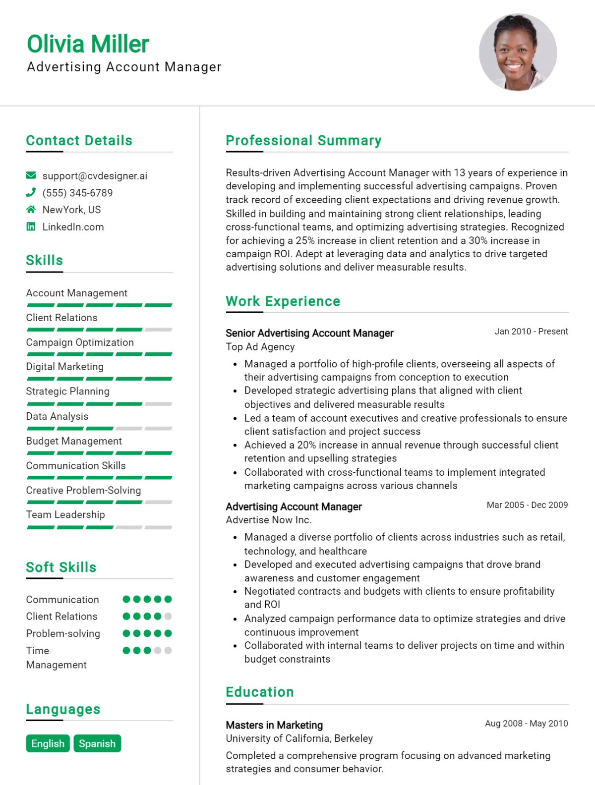 Advertising Account Manager CV Example