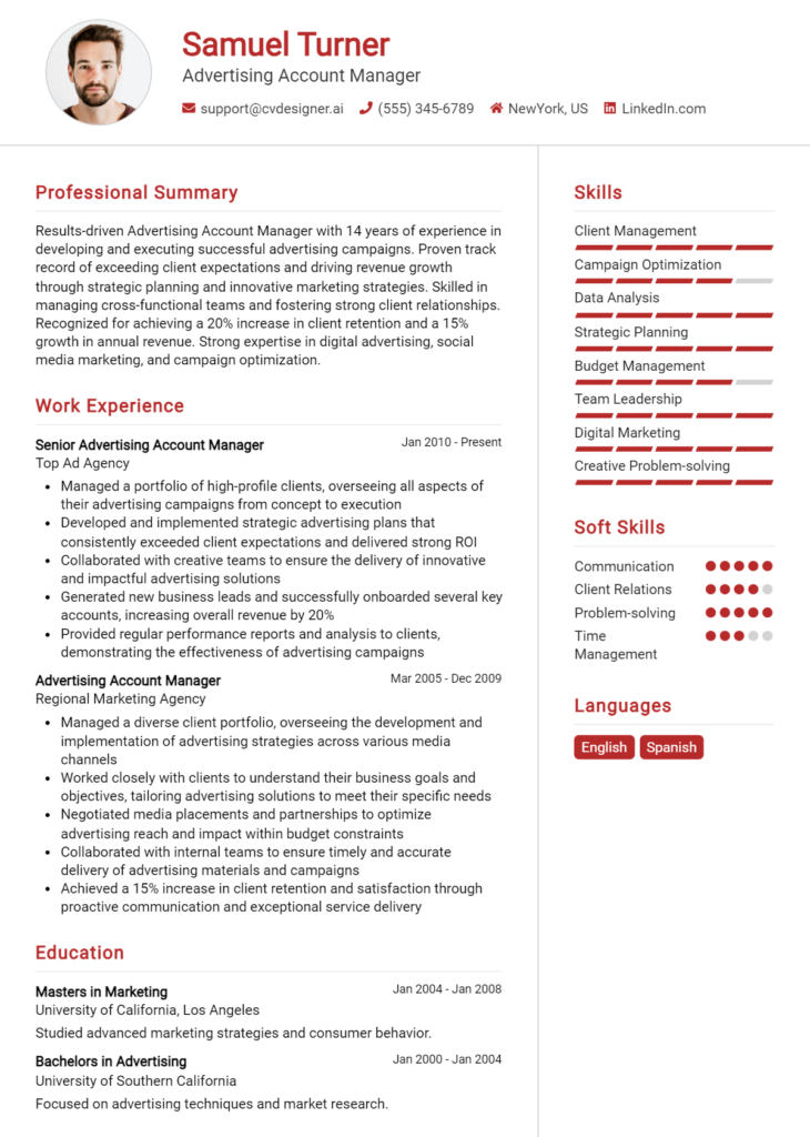 Advertising Account Manager Resume Example