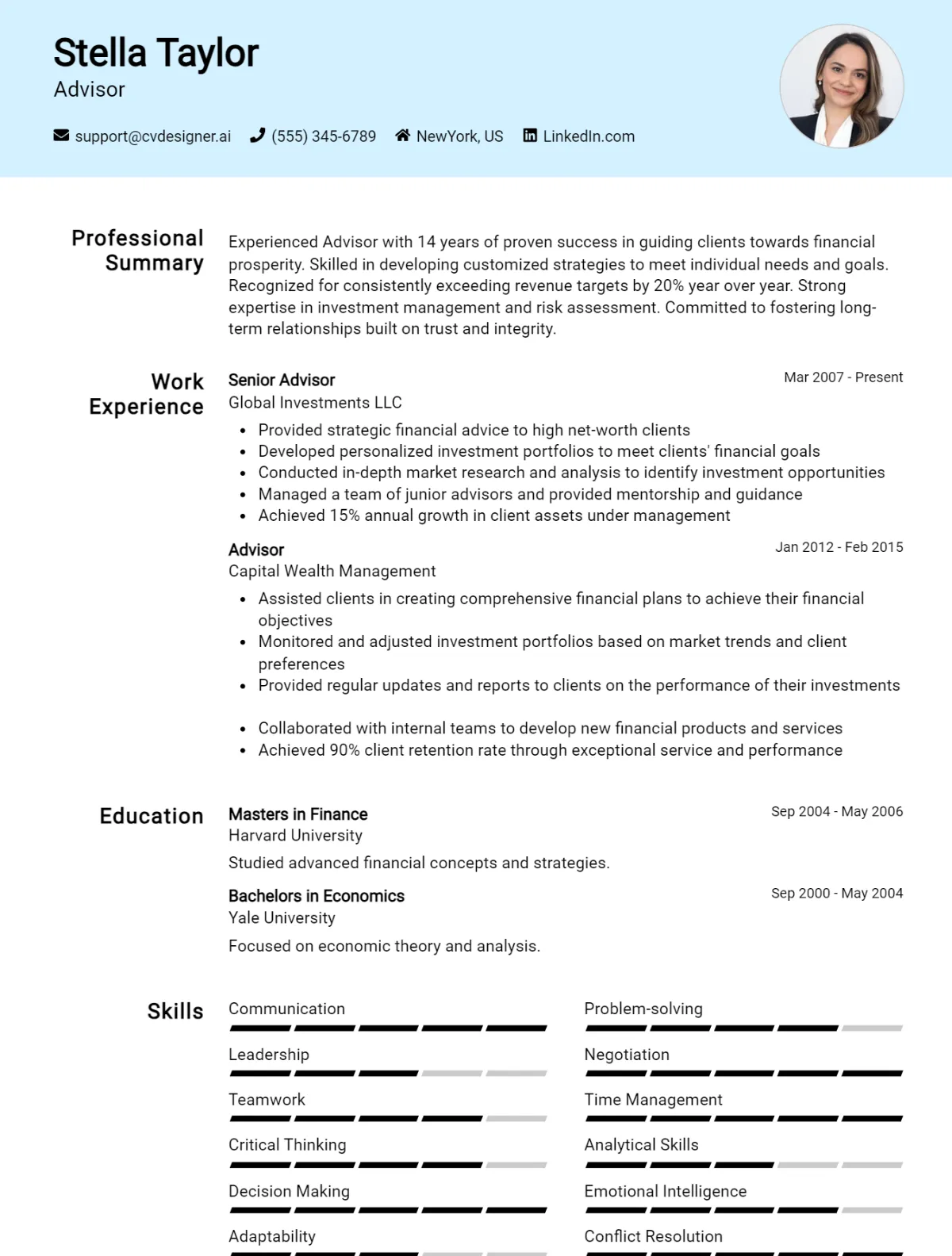Advisor CV Example