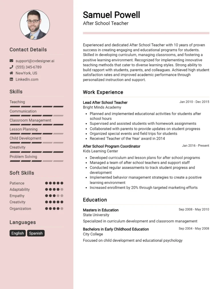 12 School Teacher CV Examples And Templates For 2025