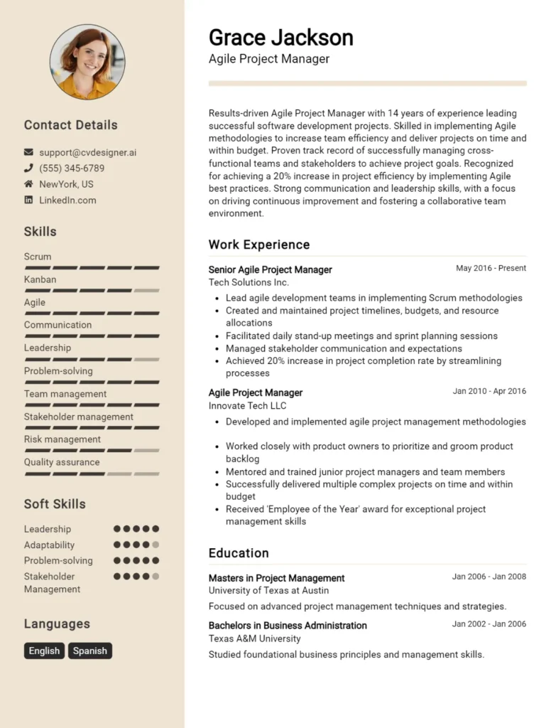 Agile Project Manager CV Example