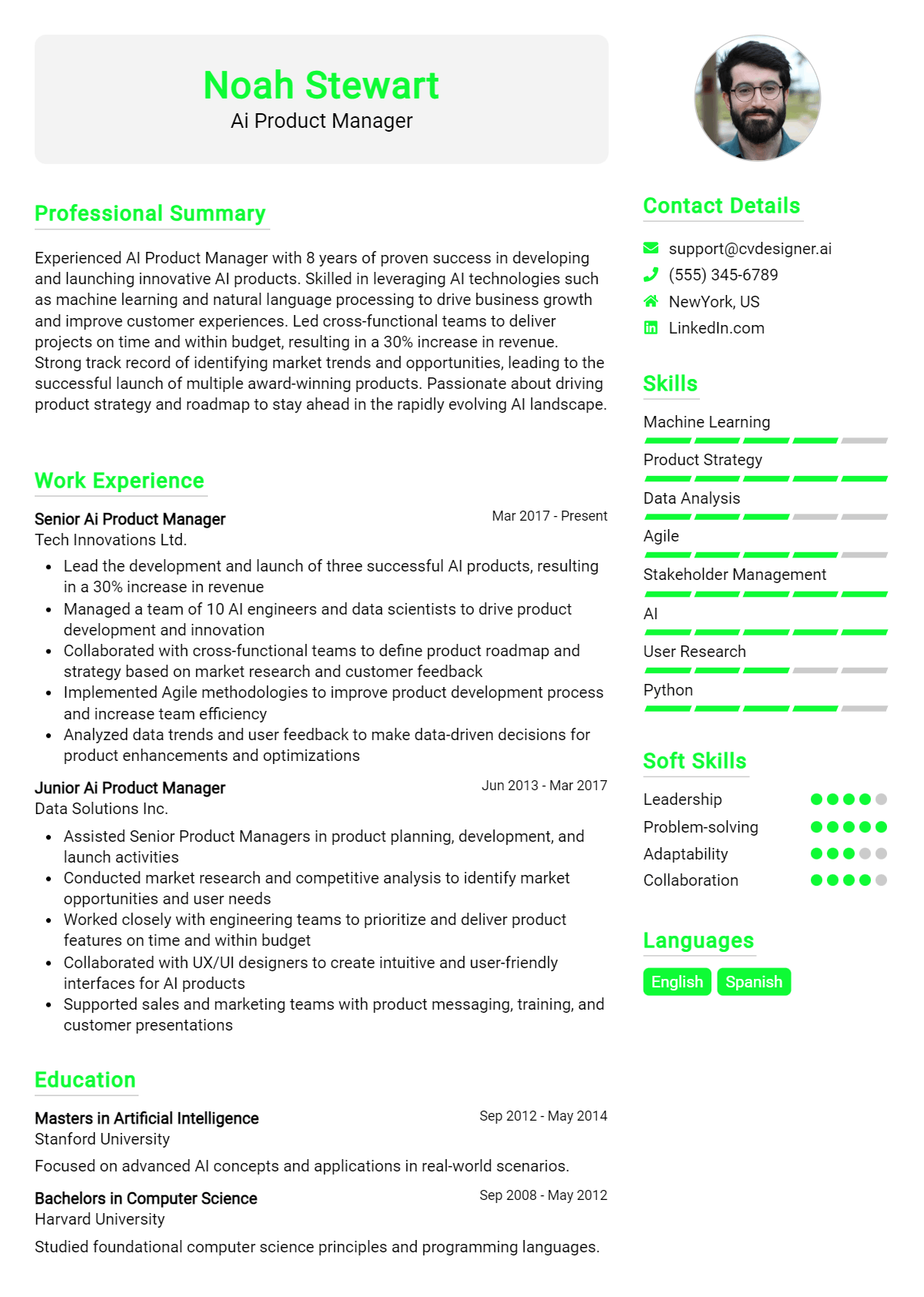 Ai Product Manager Resume Example