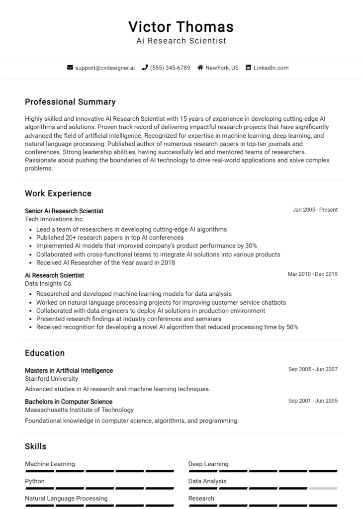 Ai Research Scientist Resume Example