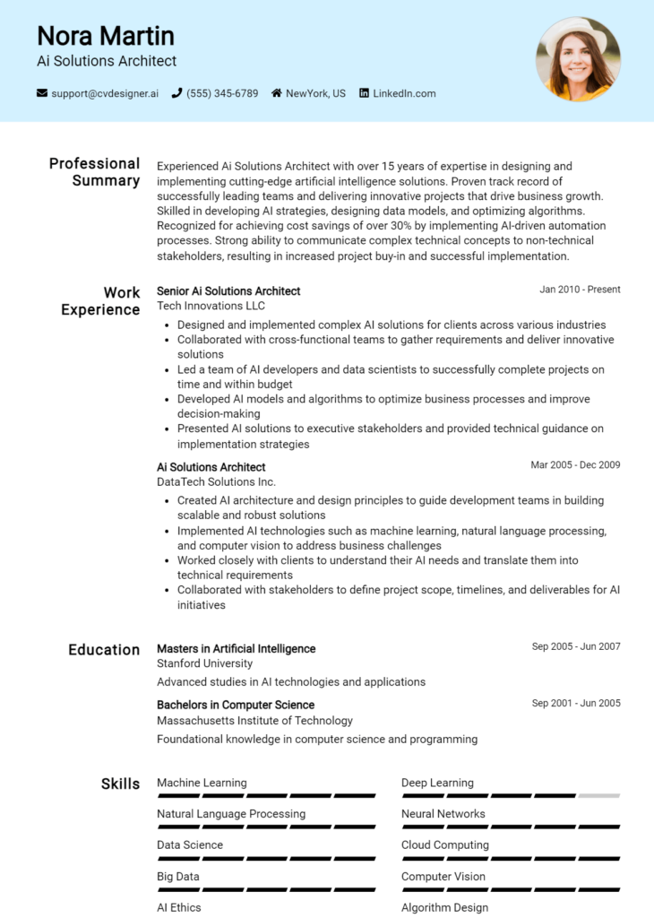 Ai Solutions Architect Resume Example