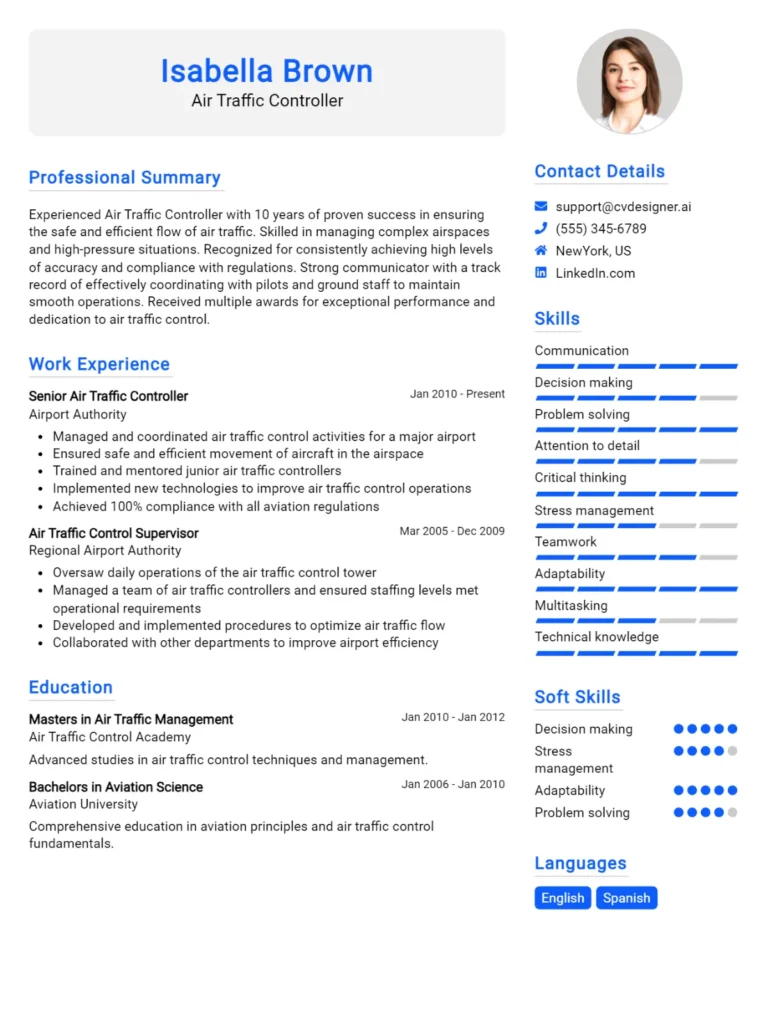Air Traffic Controller CV Example For 2025: Top Tips & Samples