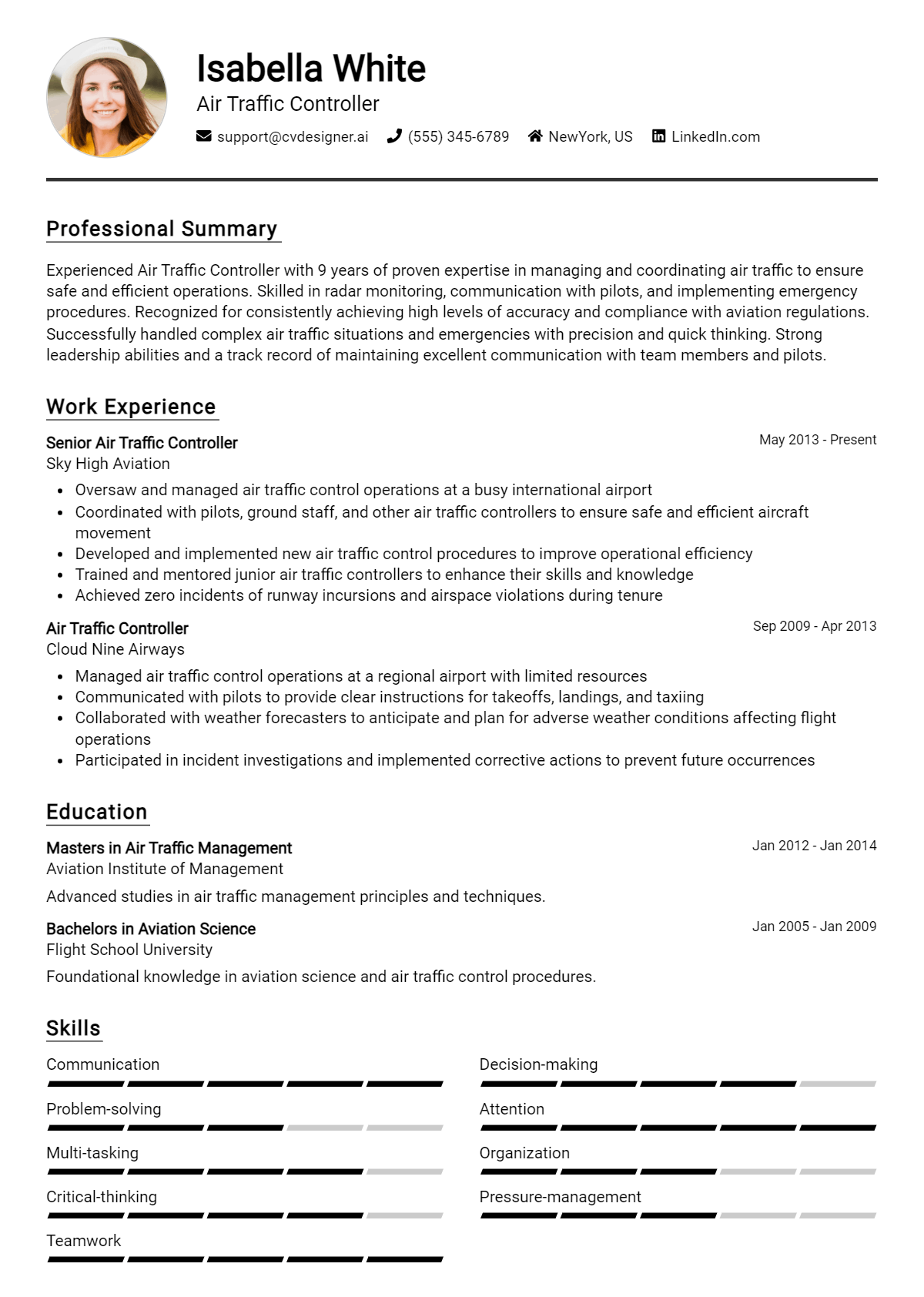 Air Traffic Controller Resume Example