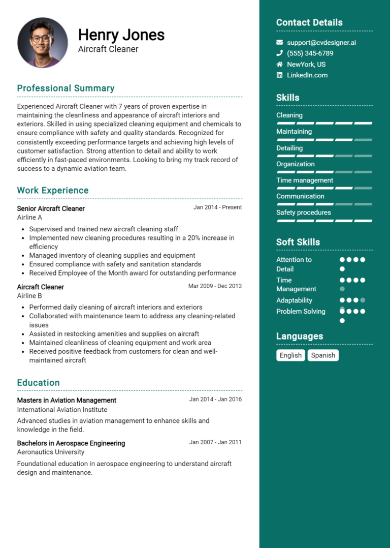 Aircraft Cleaner Resume Example for 2025: Strategies & Templates