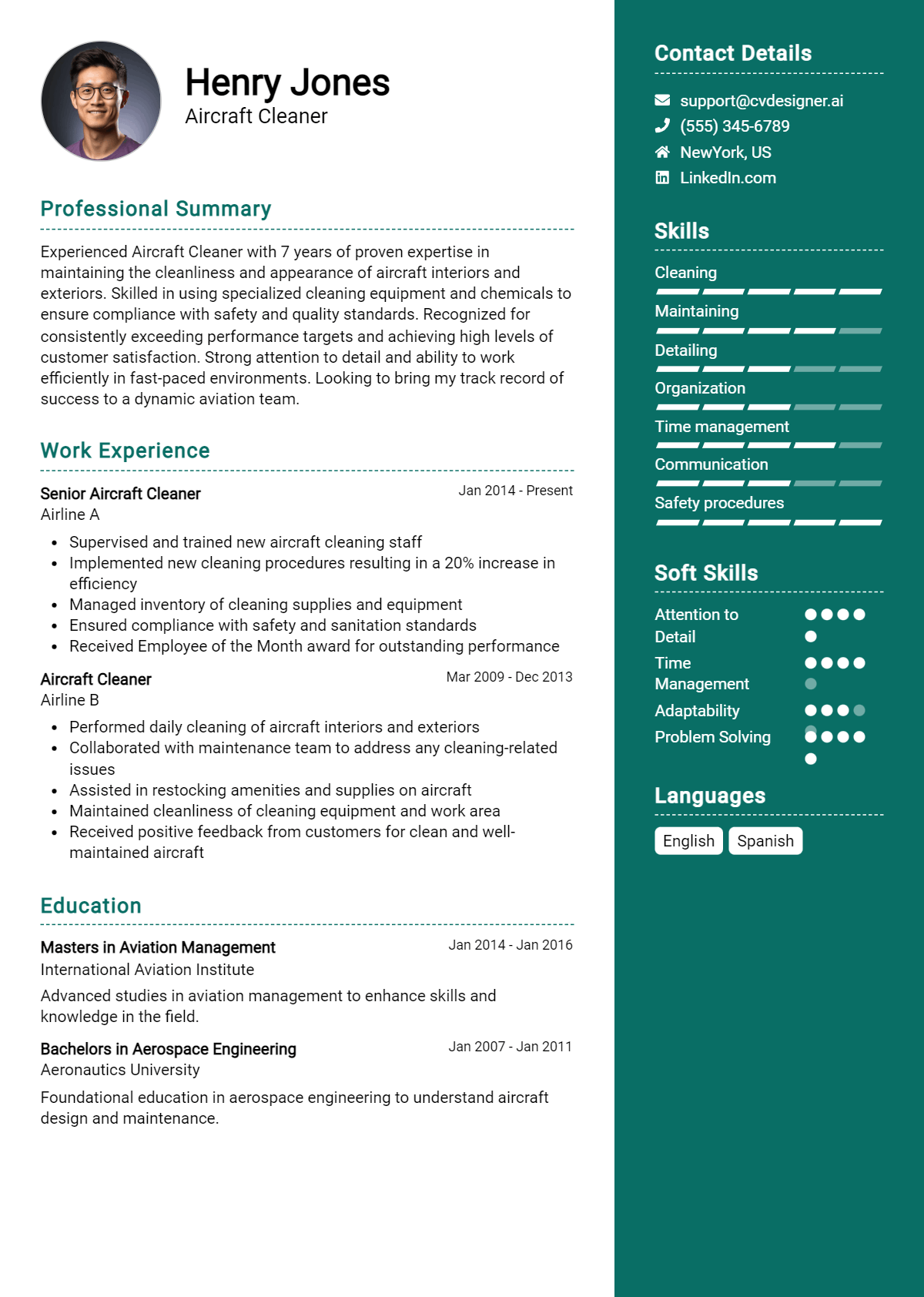 Aircraft Cleaner Resume Example