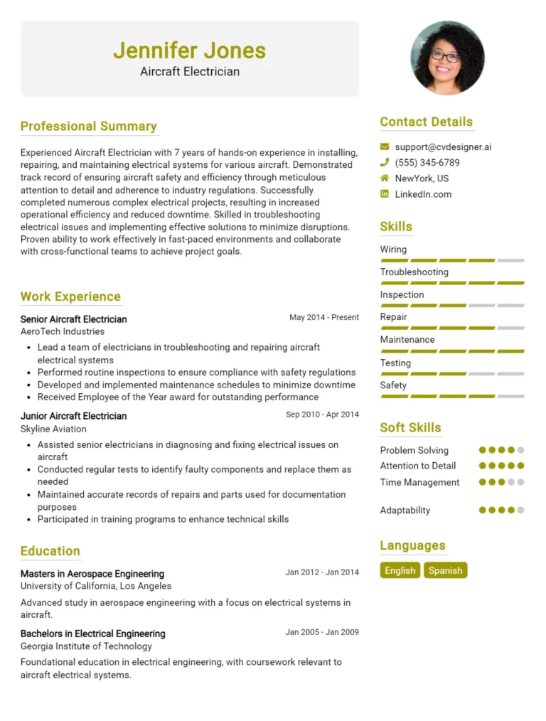 Aircraft Electrician CV Example For 2025: Top Tips & Samples