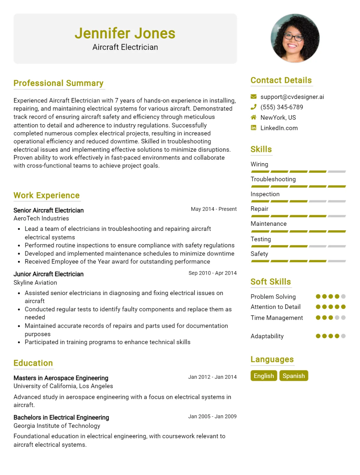 Aircraft Electrician CV Example