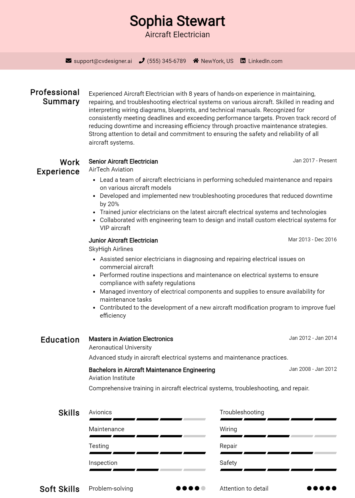 Aircraft Electrician Resume Example