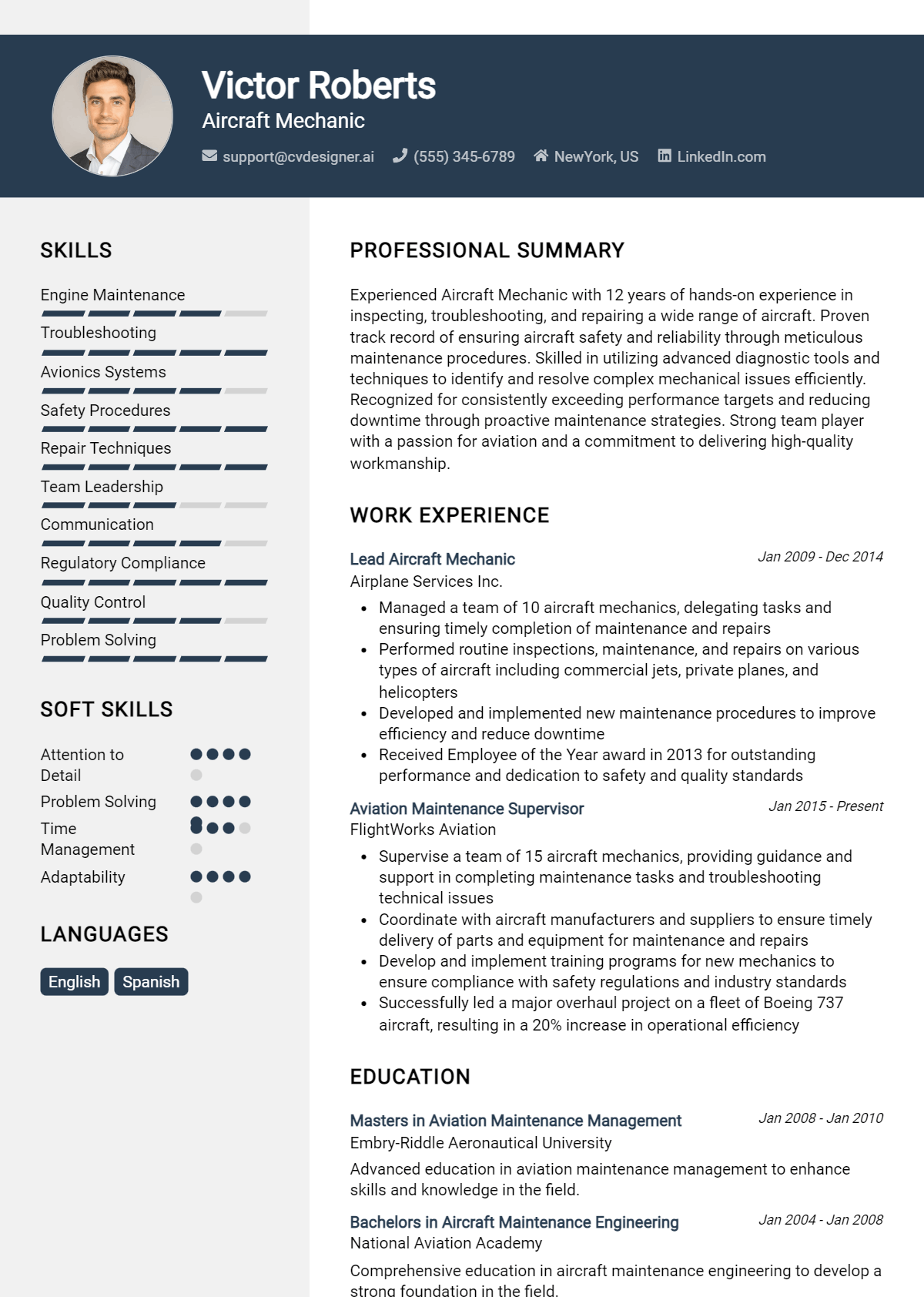 Aircraft Mechanic Resume Example