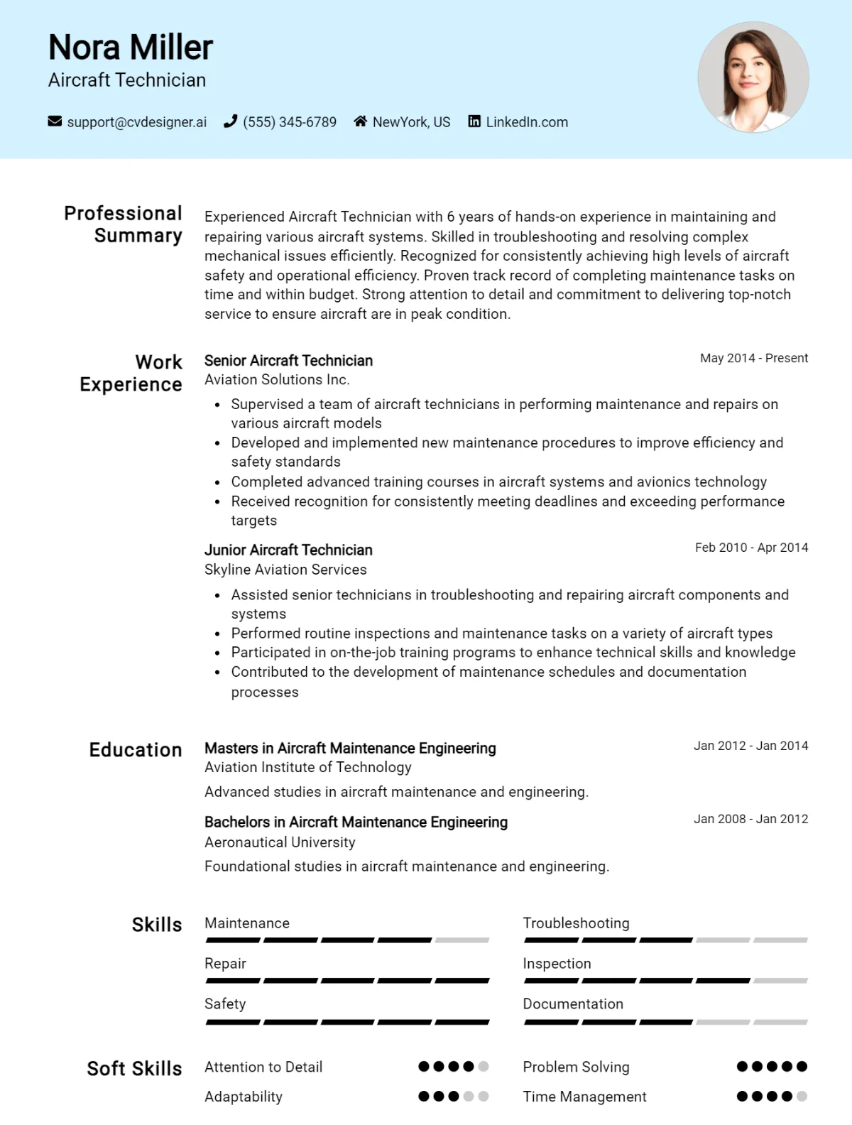 Aircraft Technician CV Example