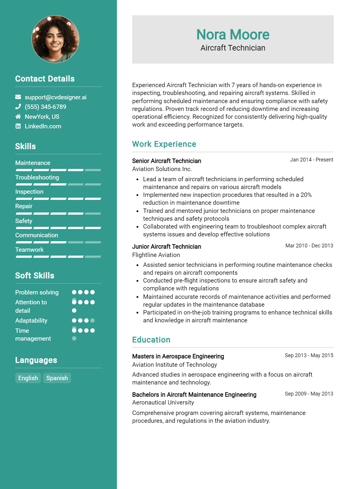 Aircraft Technician Resume Example