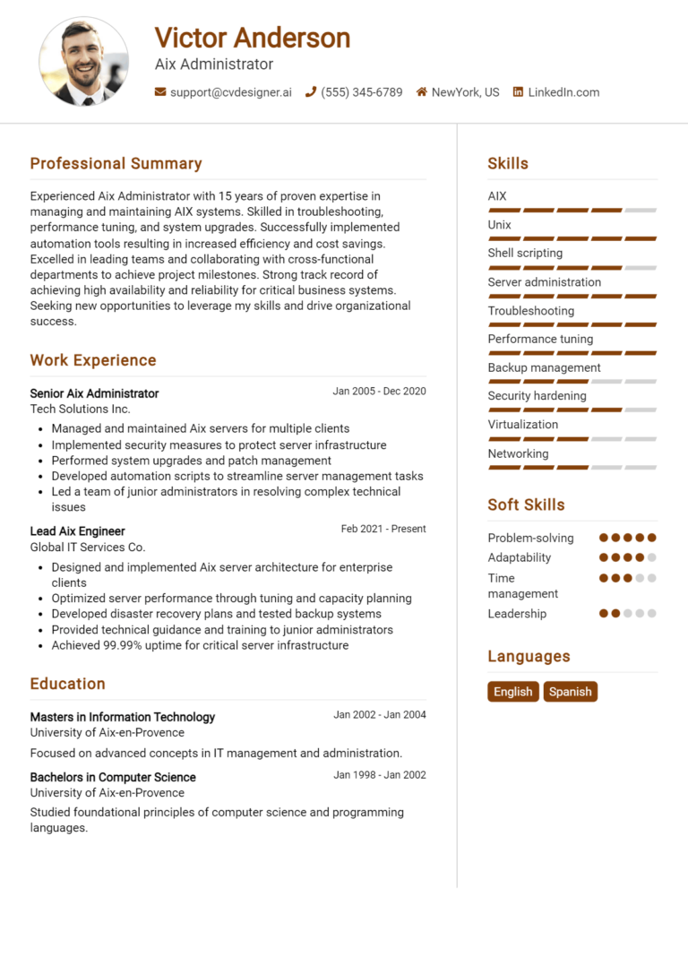 Aix Administrator Resume Example for 2025: Resume Guide