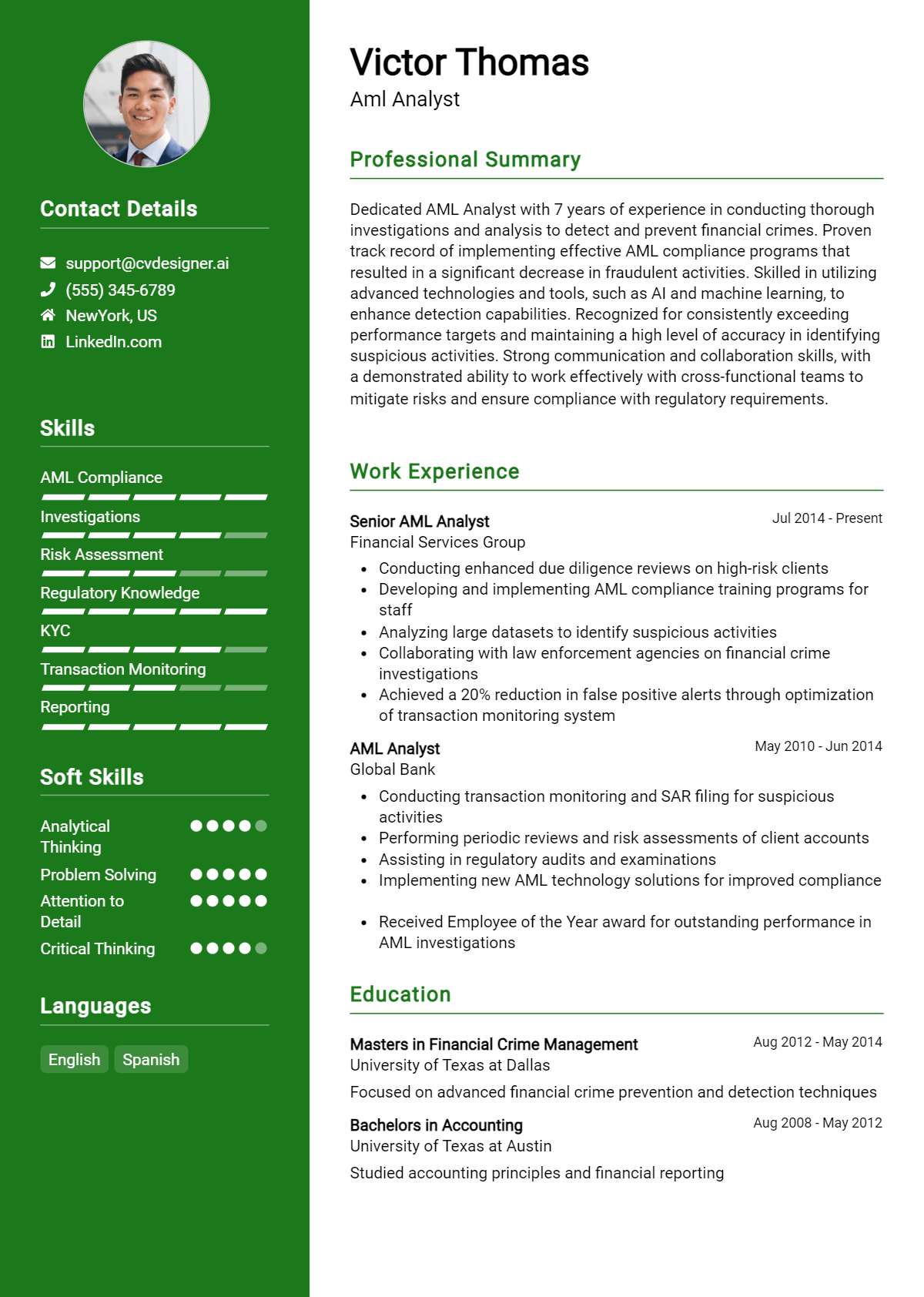 Aml Analyst Resume Example
