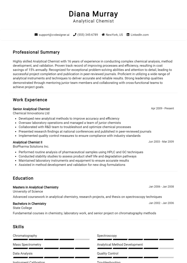 Analytical Chemist Resume Example for 2025: How to Craft a Winning CV