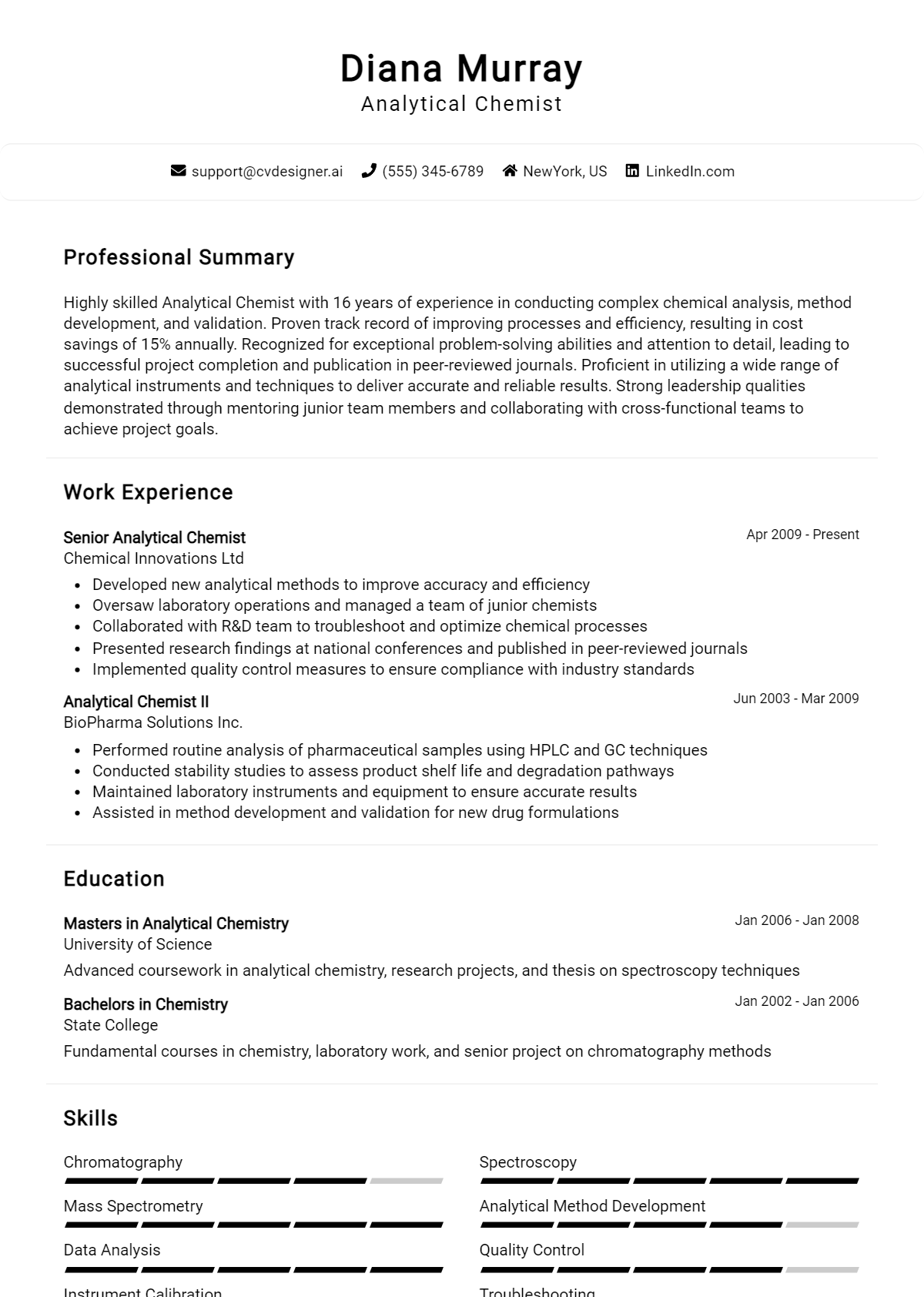 Analytical Chemist Resume Example