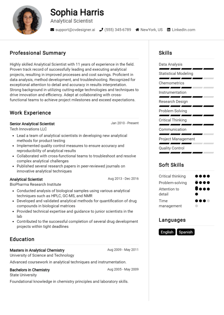 Analytical Scientist Resume Example