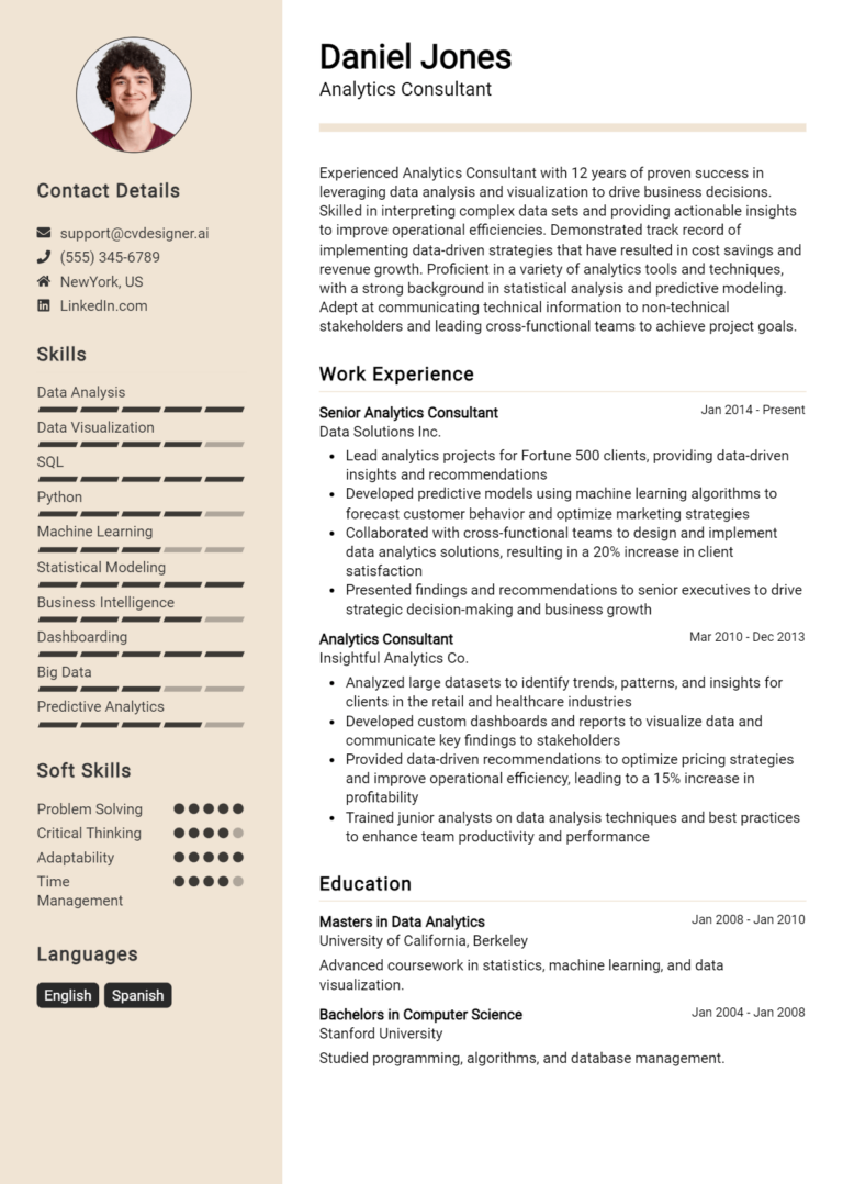 Analytics Consultant Resume Example for 2025: Tips & Templates